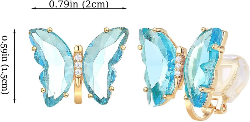 YOQUCOL Butterfly Shape Crystal Clip On Earrings Non Pierced Golden Stud for Women - Image 2